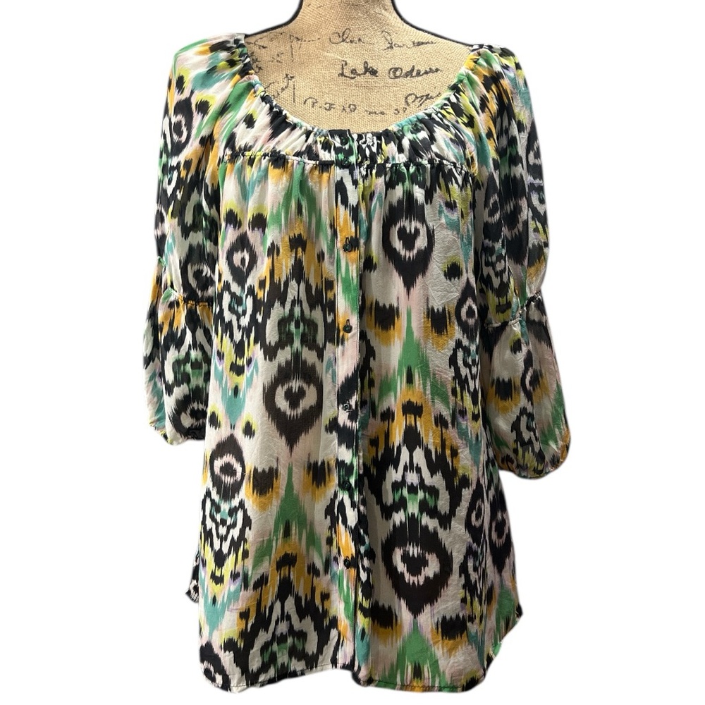 Vanessa Virginia EC blouse from Anthropologie, colorful ikat print. Size small - Picture 1 of 6